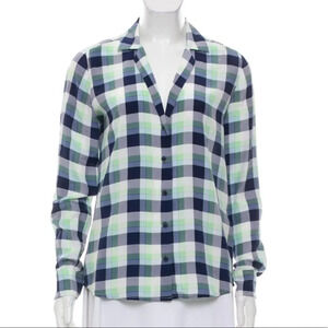 EQUIPMENT Silk Plaid Print Button-Up Top